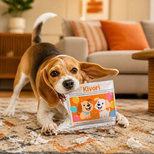 Newspaper Dog Toy — beagle playing